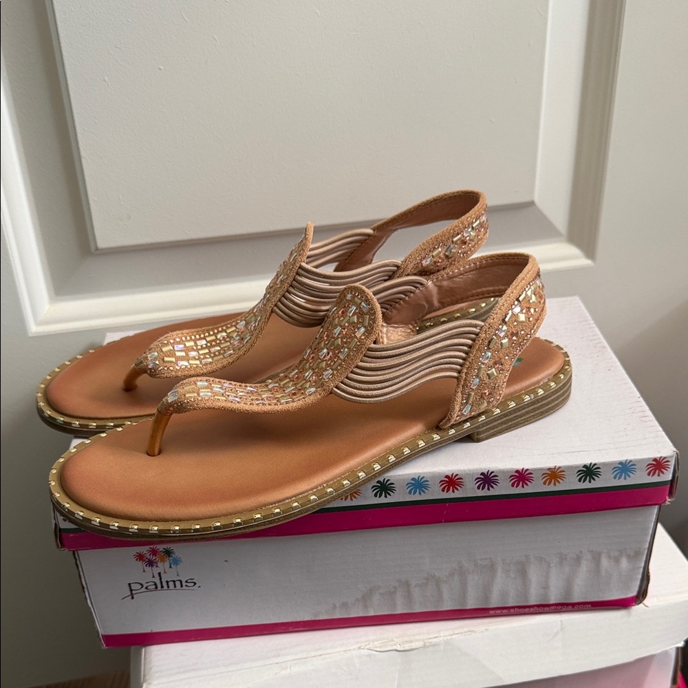 Palms Tan Embellished Women's Sandals